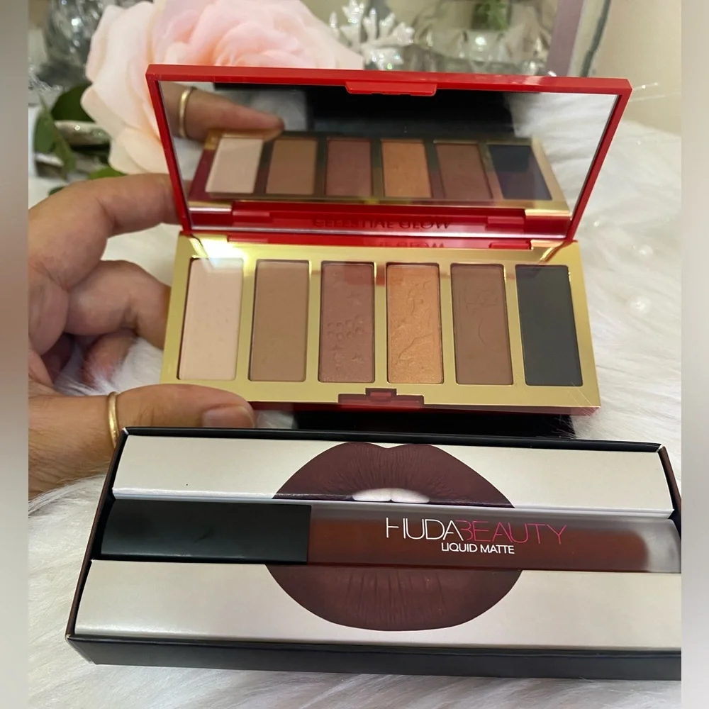ESTEE LAUDER CELESTIAL GLOW MINI EYESHADOW PALETTE AND JUDA BEAUTY LIPSTICK